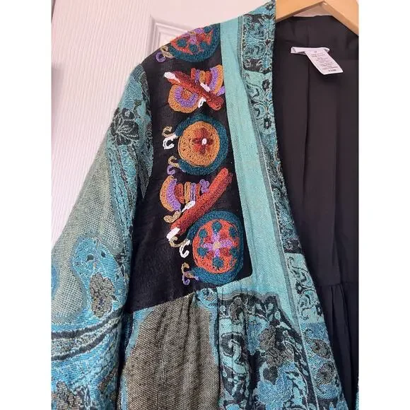 Soft Surroundings Embroidered Open Front Multi Colored Lined Cardigan Sz M - Picture 4 of 10